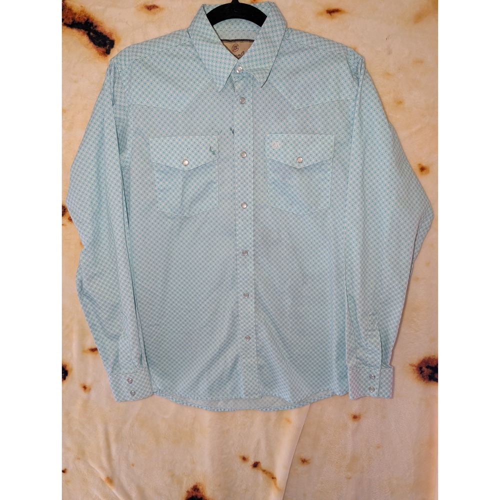 Wrangler Western Snap Shirt Mens XL Blue Geometric Diamond Cowboy Workwear
